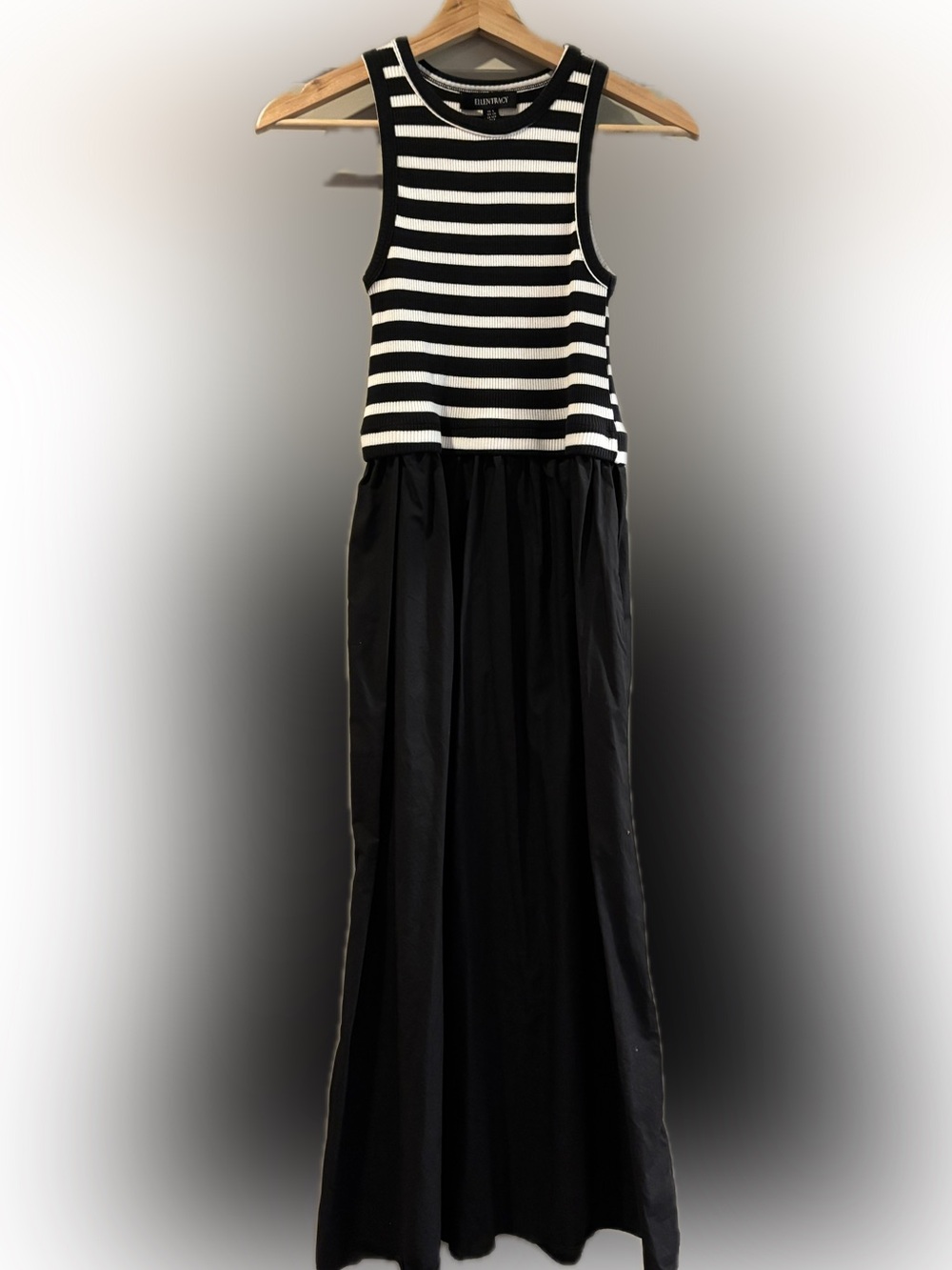 Ellen Tracy Black and White Striped Maxi Dress
